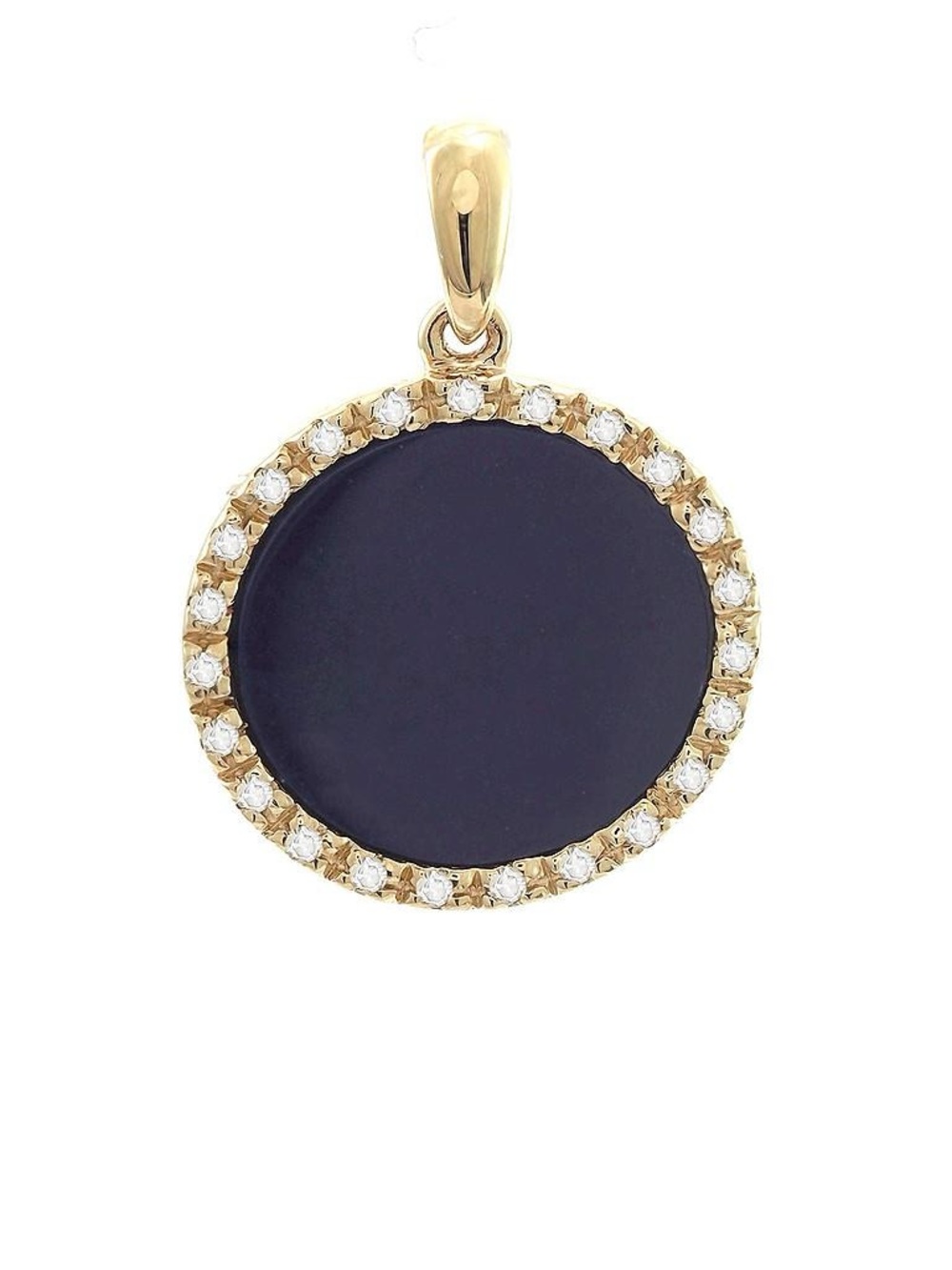 14K Real Solid Yellow Gold Natural Lapis and Diamond Pendant 0.08ctw 13mm
